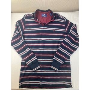 Regatta Sport Mens Long Sleeve Rugby Polo Shirt Medium Navy Blue Burgundy Stripe